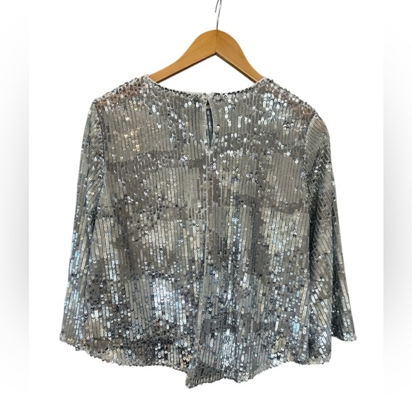 Zara trf collection Silver Sequins Disco Flowy Boho Blouse - Picture 11 of 16